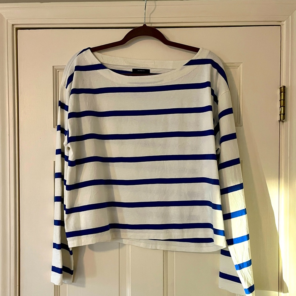J. Crew Striped Long Sleeve Cropped Tee